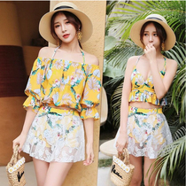 Soaking hot spring swimsuit women split three-piece set bikini steel toco gather conservative cover belly appear thin Korean ins swimsuit