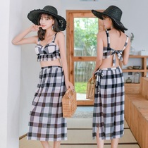New swimsuit women split three-piece set of plaid sexy bikini small fragrance boxer panties steel cover belly swimsuit