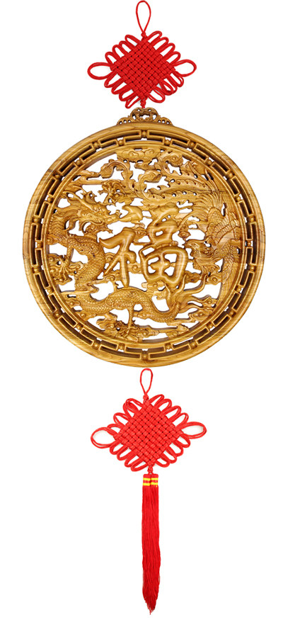 普生缘 龙凤福桃木挂件家庭幸福和睦安康实木雕刻家居装饰品壁饰