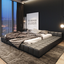 Italian light luxury bed master bedroom real leather bed modern simple Nordic Japanese tatami double bed leather art bed