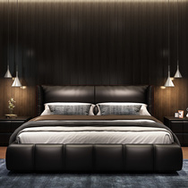 Italian light luxury leather bed modern minimalist bedroom soft bag double bed master bedroom Queen bed 2021 New tatami
