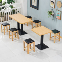 Fast food table and chair combination noodle restaurant restaurant milk tea dessert shop snack bar dining table and chair solid wood stool chair