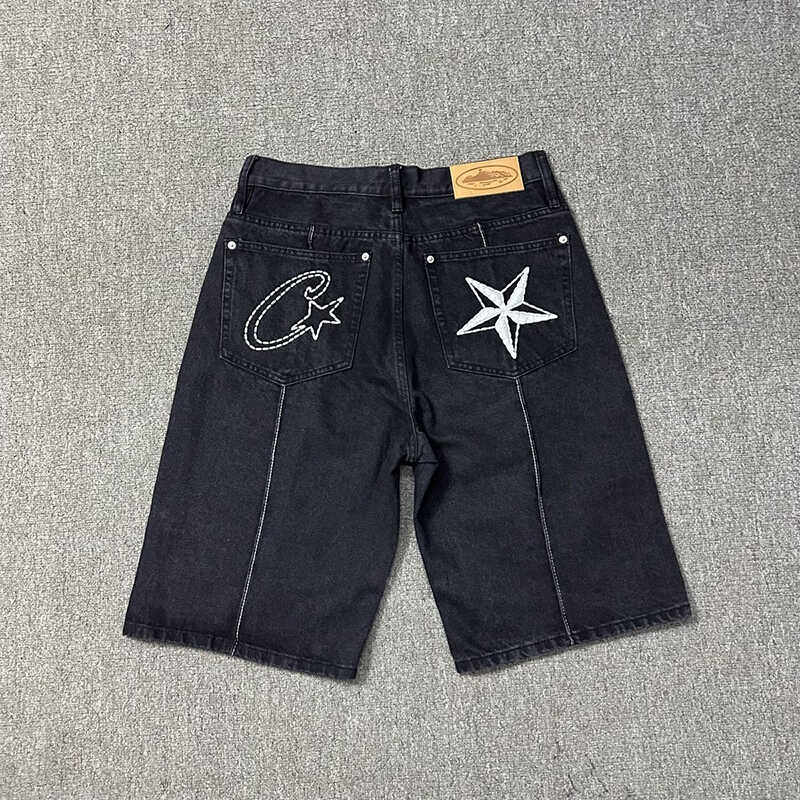 Corteiz Alcatraz embroidered five-pointed star denim shorts men's summer high street loose casual shorts trend