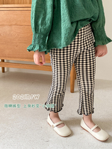 Girls Bell Pants 2021 Autumn Spring Spring Korean version of childrens elastic lattice pants foreign baby slim leggings tide