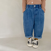 kai Ma children jeans girl baby 2021 Autumn New Korean version of loose long pants boy casual pants tide