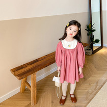 Korean childrens clothing girls embroidered dress 2021 summer autumn Korean princess dress childrens cotton lapel dress