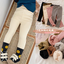 Girls one velvet leggings autumn and winter 2021 new baby feet stretch plus velvet padded cotton warm pants