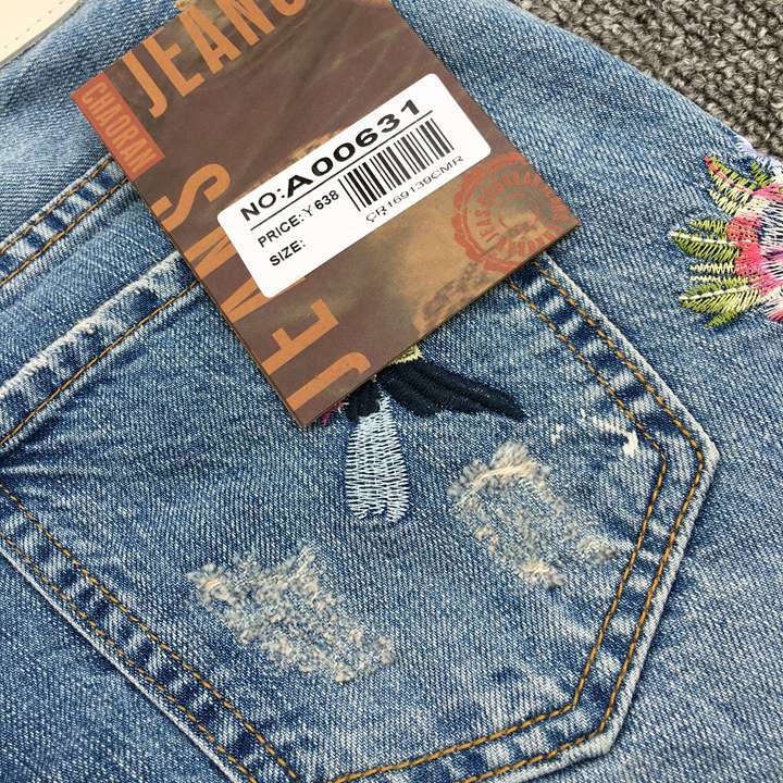 gucci刺繡牛仔褲a貨 超然牛仔褲2020春新款bf翻邊繡花九分褲寬松垮褲刺繡破洞牛仔褲女 gucci牛仔褲