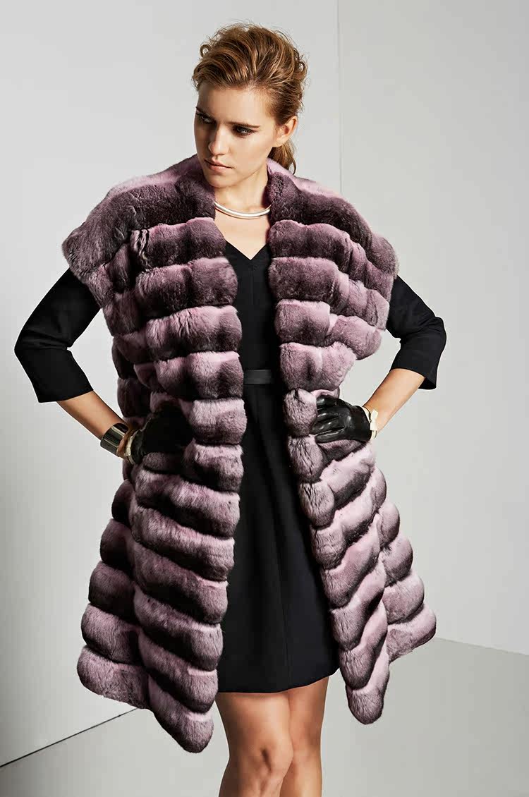 thelolo皮草2015新款淡粉色进口青紫蓝马甲女士皮草ln0340