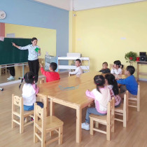 Kindergarten solid wood table and chair set childrens learning table thick square table early education game long square table backrest chair