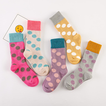 Girls socks Spring and Autumn Cotton Contrast Color Big Wave Point Middle Children Cotton Socks Autumn and Winter Children Candy Color Polka Dot Socks