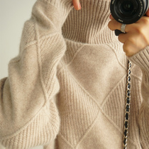 Autumn and winter new high - collar cashmere sweater 100 % pure wool heavy thicker loose lazy sweater in 2019