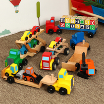 Childrens wood can be disassembled and assembled. Various simulation carrier car building block car assembly model transport vehicle engineering truck truck