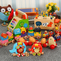 Childrens Wooden Trailer Early Education Educational Toys Baby Building Blocks Knocking Bead Shape Matching Walker Toys