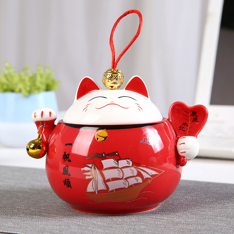 Ceramic plutus cat small place rich creative caddy fixings home decoration storage tank sitting room office gift