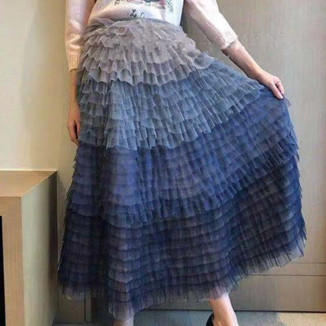 2024 ພາກຮຽນ spring ແລະ summer ໃຫມ່ starry sky gradient cake skirt spliced ​​​​ blue gradient tutu skirt wide skirt ຍາວ skirt