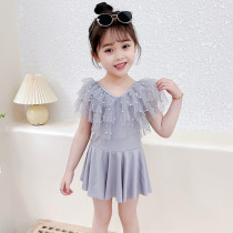 Net gauze childrens swimsuit baby conjoined cute girl child child ruffle princess skirt hot spring swimsuit