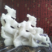 Stone carving jade eight horses ornaments carving crafts jade horse white jade eight Jun male Wind Horse to success home furnishings