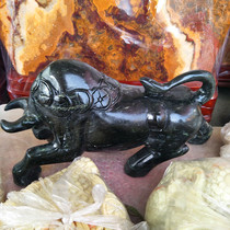 Natural Black Jade cow Wangcai lucky cattle ornaments jade stone cow Black Jade bullfighting home Feng Shui Town House Decoration