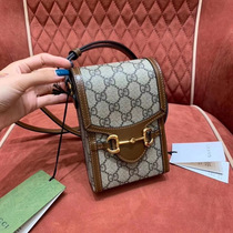 Gucci womens bag Gucci 1955 new Mini bagm horse collar buckle mobile phone bag old flower retro shoulder messenger bag