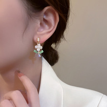 Outleys Official Silver Discount Clear Locker to pick up flowers earrings sweet silver needle pearl female ear crash