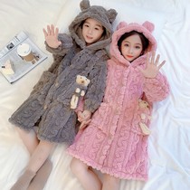 Childrens robes winter long boys bathrobe lengthened flannel girls pajamas winter clothing home clothing childrens clothing