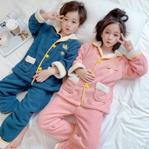 Childrens pajamas autumn and winter girls home clothes plus velvet thickened boy warm pajamas
