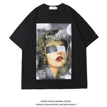 ROME Guochao Hip-hop portrait short sleeve T-shirt male American Couple High Street oversized with a small crowdblouse