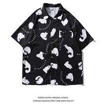 ROME Tide Summer Retro Animals Graffiti Short Sleeve Shirts Men and women Tide Cards Street Loose Bf Lazy Wind Shirt