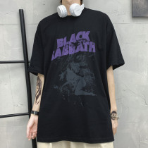 Summer Ins Dark Black Bereaved European and American High Street Tide Cards Hip Hop Devil Short Sleeve T-shirt Oversize Loose Half Sleeve Man