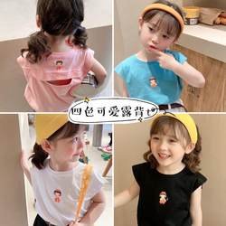 Girl half -sleeved top 2024 New female baby T -shirt is exposed to skin, fashionable short -sleeved, children's summer dress