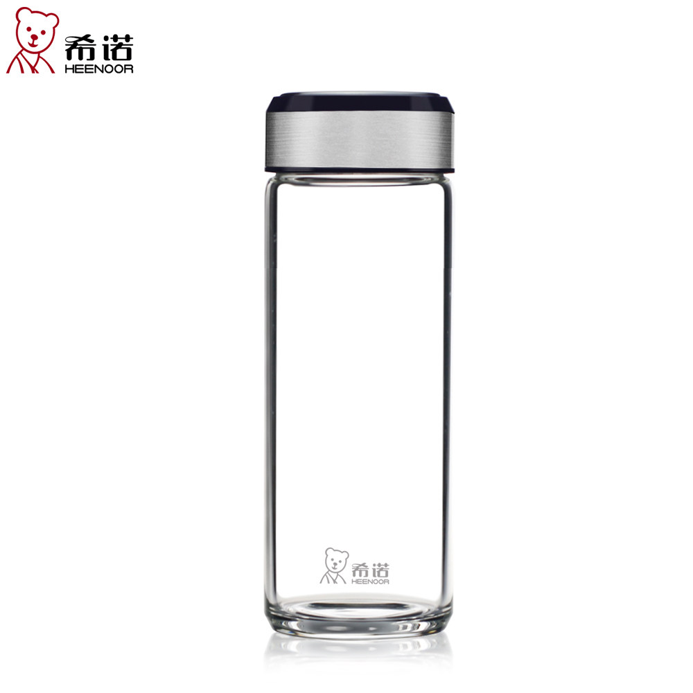 希诺玻璃杯正品 男女士水杯便携防漏 带盖单层大容量水晶杯子6053