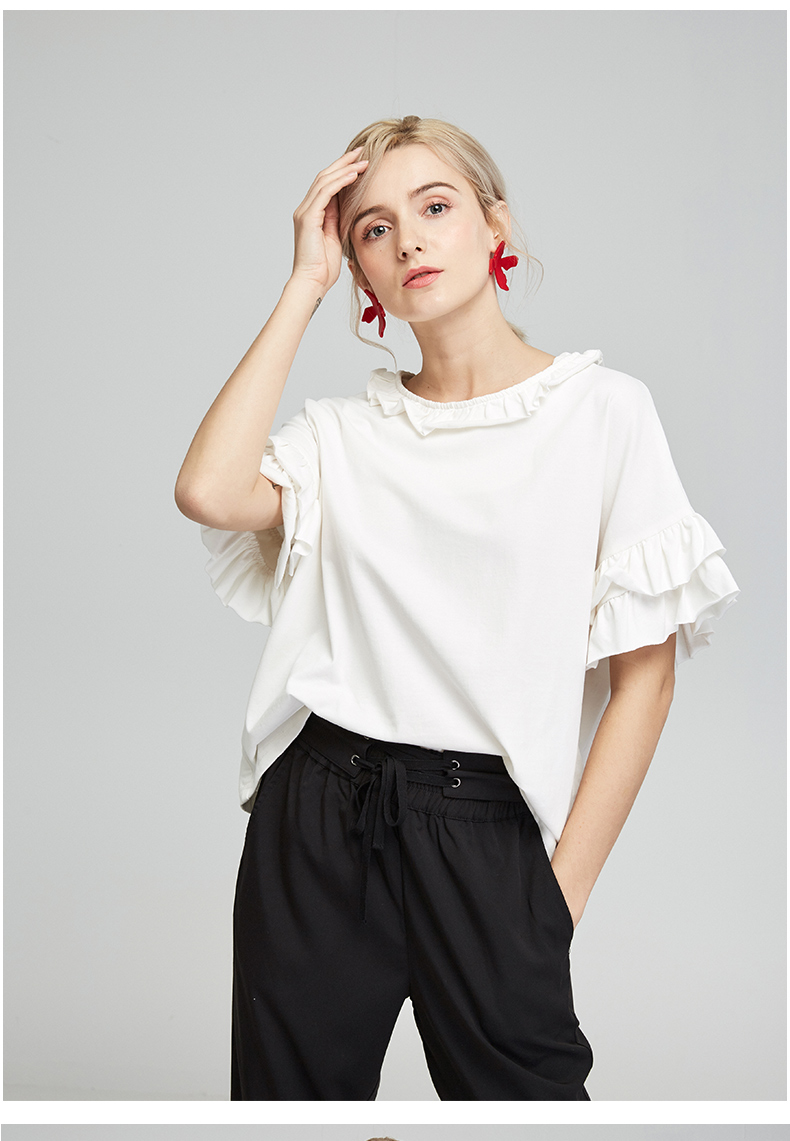 2018夏装新蝙蝠袖宽松落肩短袖t恤个性圆领文艺上衣