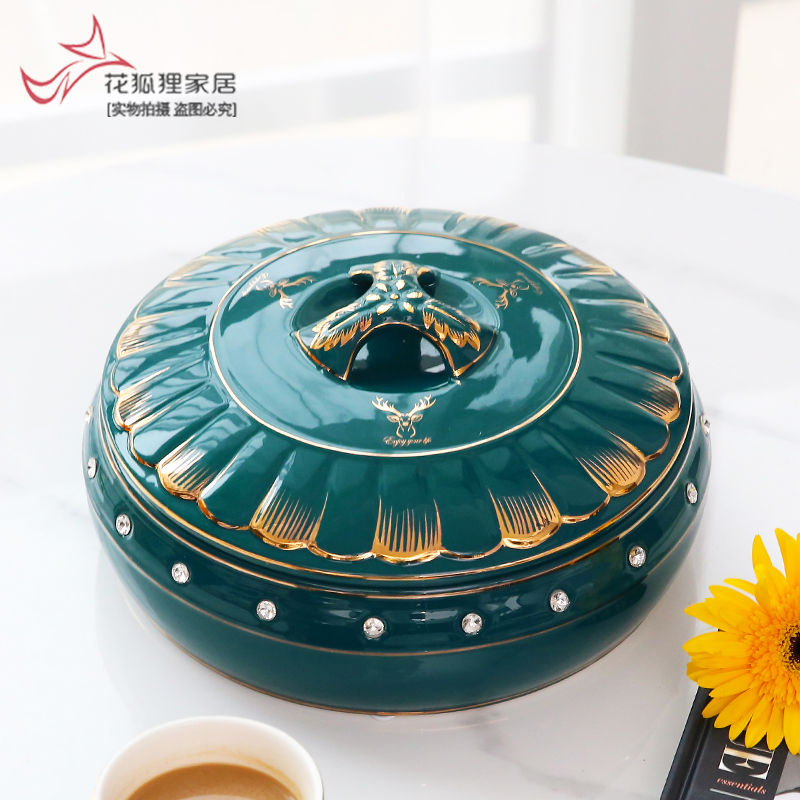 European - style key-2 luxury light green home sitting room pure glaze ceramic glaze compote dry fruit tray frame with cover candy box snack plate