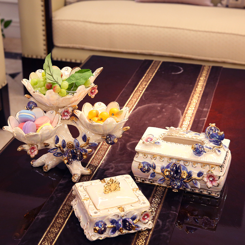 European ceramic creative dry fruit tray, fruit bowls I sitting room tea table three tray was furnishing articles wedding gift