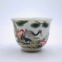 Jue Kiln Powder Colorful Flowers Birds Pine Crane Tasting Cup Masters Cup (HuaYixuan Ceramic Art)