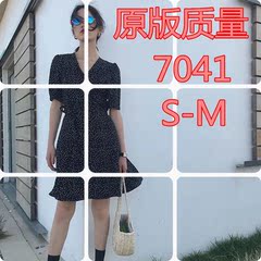 法式v领复古小波点一片式连衣裙女夏2018新款裹裙系带