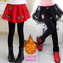 Girls leggings pants skirt autumn and winter childrens culottes fake two small children Net Red foreign gas girl plus velvet pants