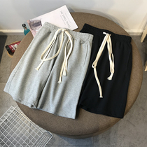 Spring Summer New High Waist Straight Drum 50% Pants Black Broadlegged Pants Thin Korean version Hair Ring Loose Pants Women Pants