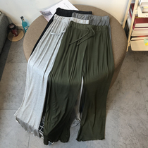 Summer new high-waisted black modal lace wide-leg pants womens Korean version loose straight trousers hanging wild