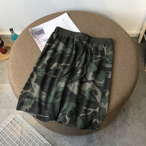 Summer new high waist printed camouflage five-point pants shorts female Korean version of the pants couple loose straight beach pants