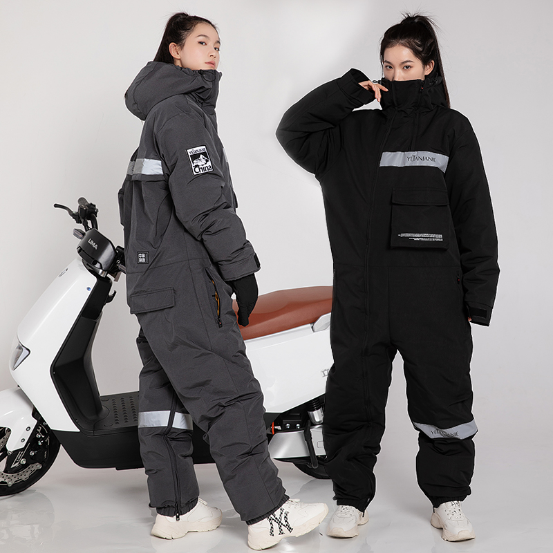 Male and female riding motorcycle riding Locomotive Clothes Conjoined Suit Winter Plus Suede Thickened Anti-Fall Windproof warm and cold proof-Taobao