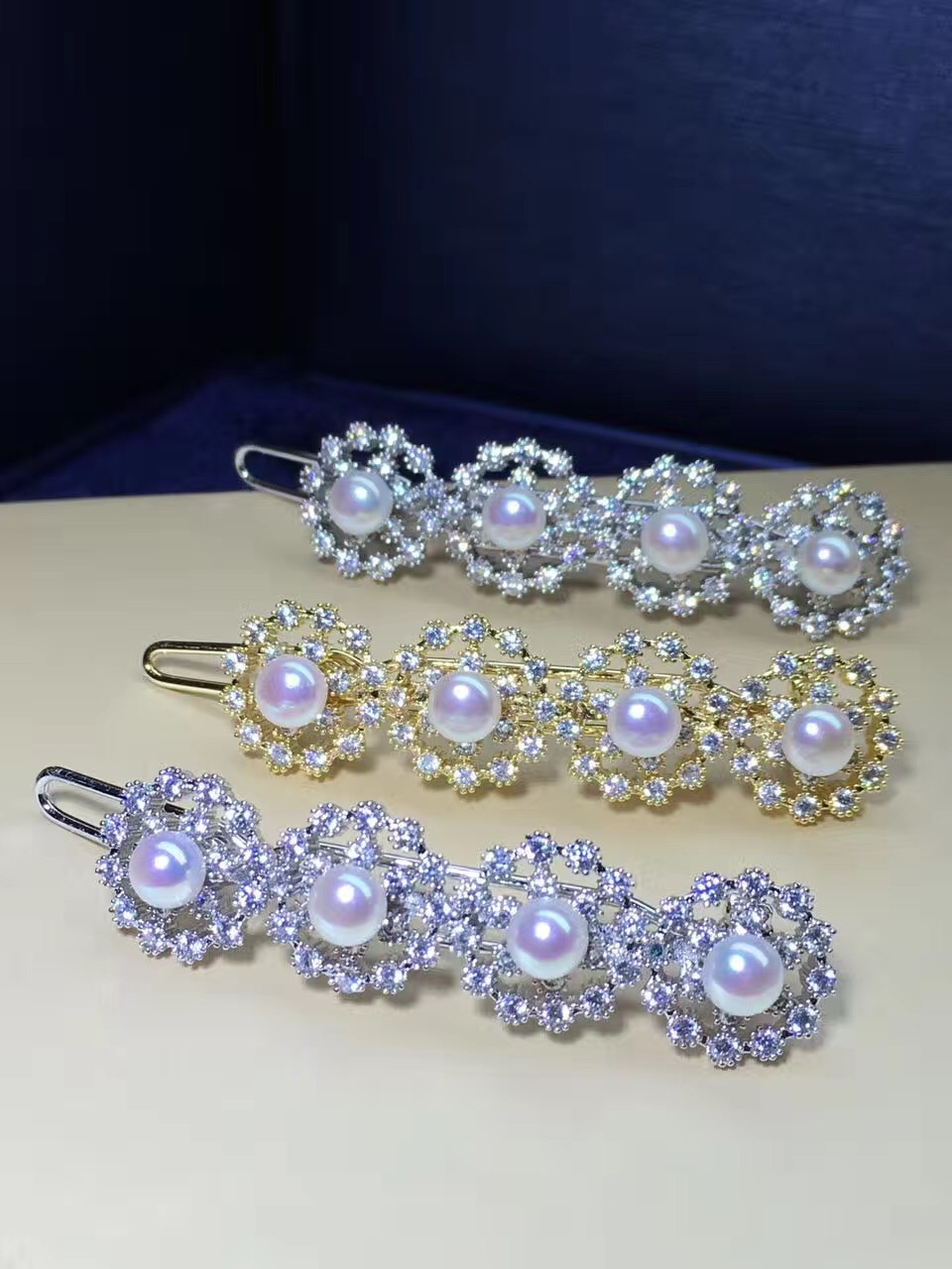 天然淡水珍珠发夹发箍头套发簪珍珠配件6-7mm馒头型珍珠头饰