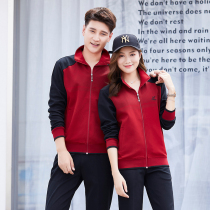 Couple sportswear suit suit mens spring and autumn long sleeve Group middle-aged leisure running sportswear Cotton