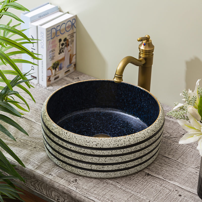 Jingdezhen ceramic art basin home stage basin circular spillway hole retro lavatory toilet lavabo