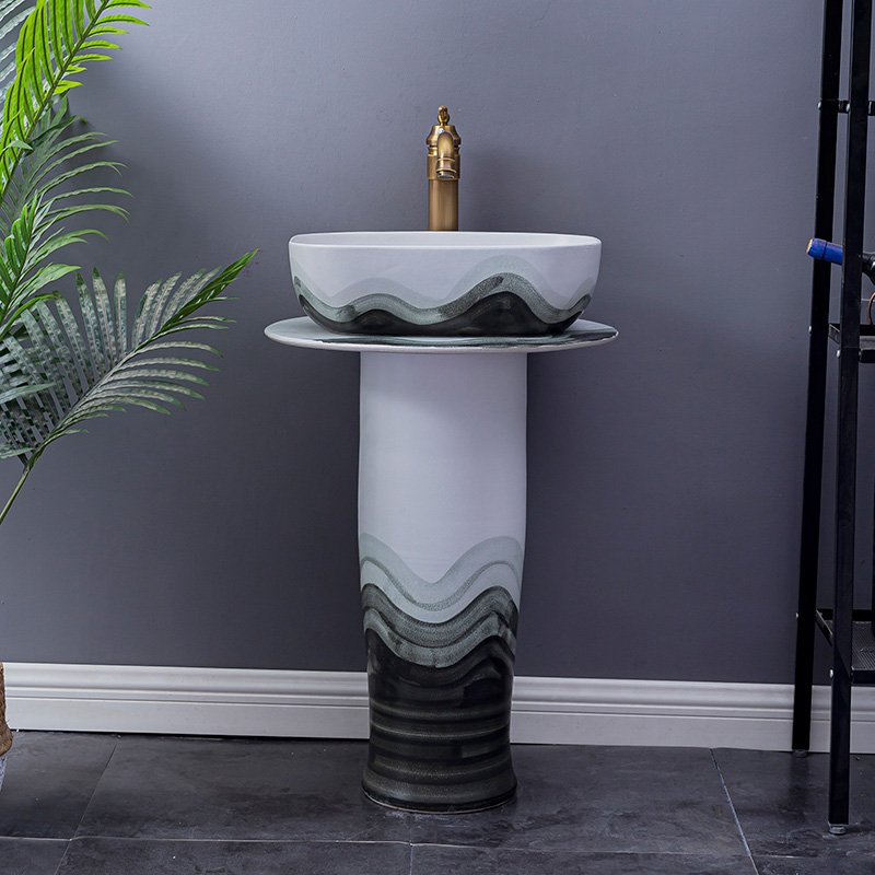 Household lavabo floor pillar basin courtyard balcony toilet stage basin integrated basin ceramic sinks. 5