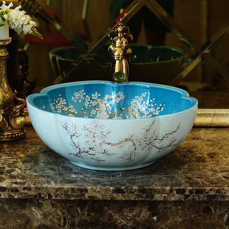 Spring rain of jingdezhen ceramic art basin petals in Europe and the contracted the stage basin sinks the sink basin