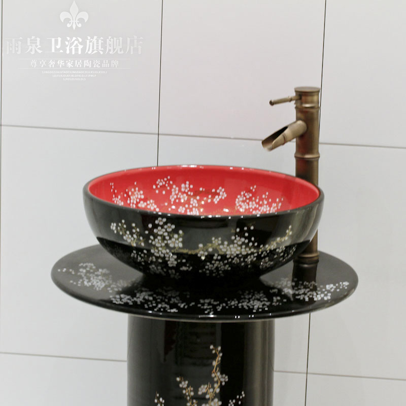 Jingdezhen art lavatory basin sink the lavatory basin the post column floor type exchanger with the ceramics basin conjoined