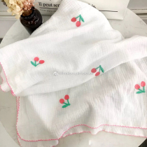 ins Korean custom cherry smiley face lemon embroidery double gauze baby blanket holding blanket Childrens quilt