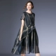 Một chiếc váy ngắn tay ngắn tay sọc xanh organza của phụ nữ váy đầm xòe lớn cỡ lớn váy dài giữa mùa hè 2021 - váy đầm